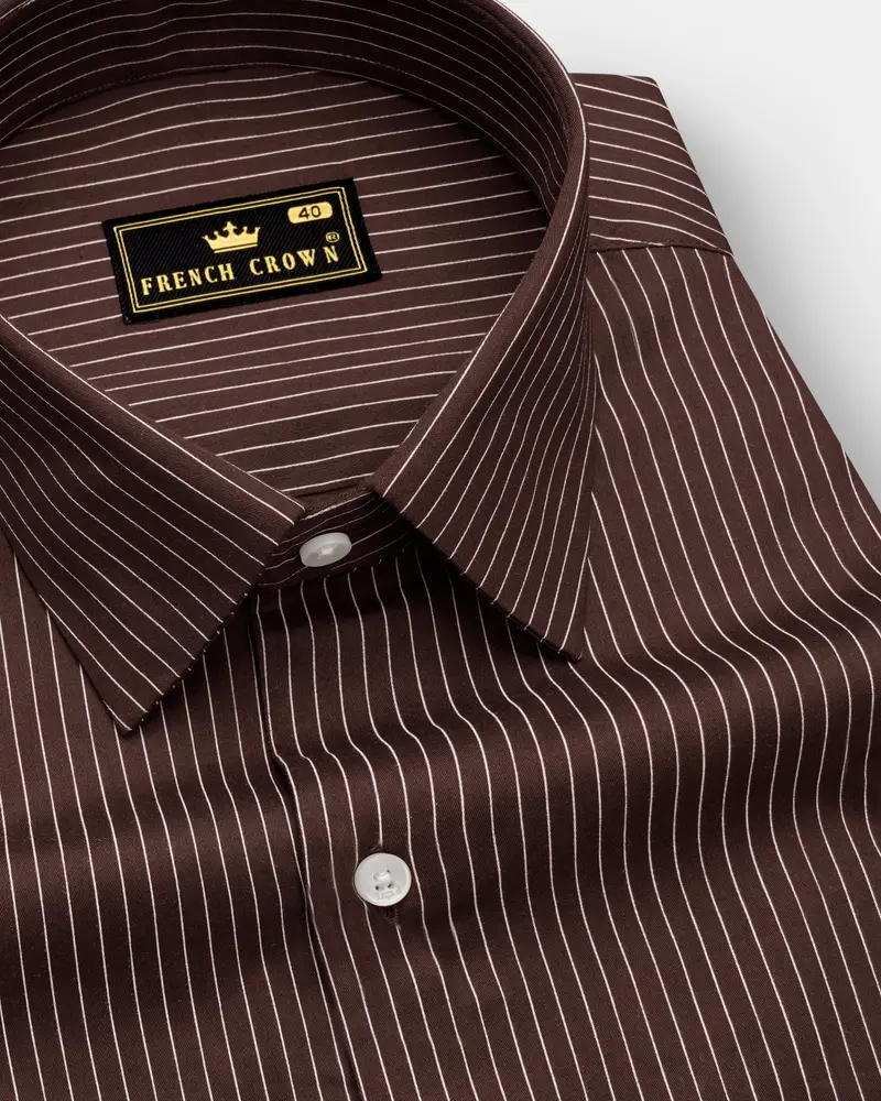 Umber-Bistre Brown And Bright White Pin Striped Subtle Sheen Super Soft Premium Cotton Dress Shirt 1