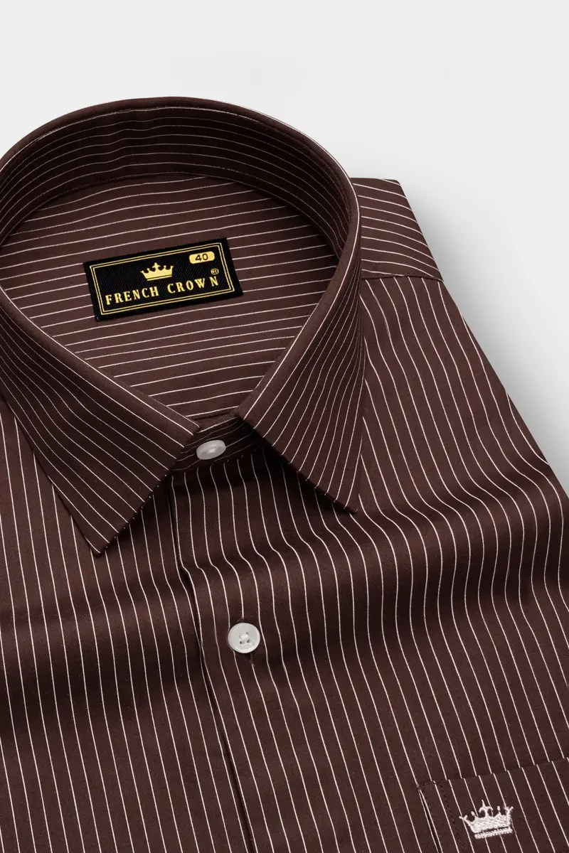 Umber-Bistre Brown And Bright White Pin Striped Subtle Sheen Super Soft Premium Cotton Dress Shirt 2