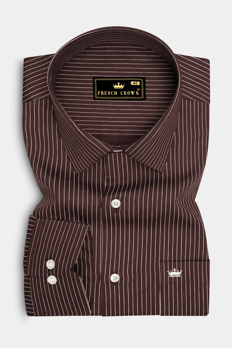 Umber-Bistre Brown And Bright White Pin Striped Subtle Sheen Super Soft Premium Cotton Dress Shirt 4