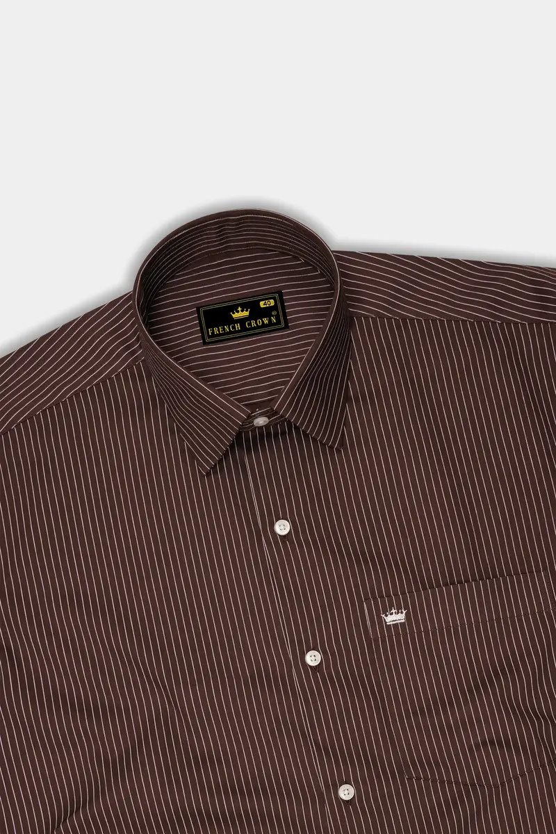 Umber-Bistre Brown And Bright White Pin Striped Subtle Sheen Super Soft Premium Cotton Dress Shirt 5