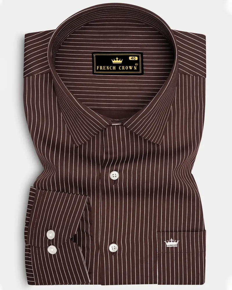 Umber-Bistre Brown And Bright White Pin Striped Subtle Sheen Super Soft Premium Cotton Dress Shirt 6