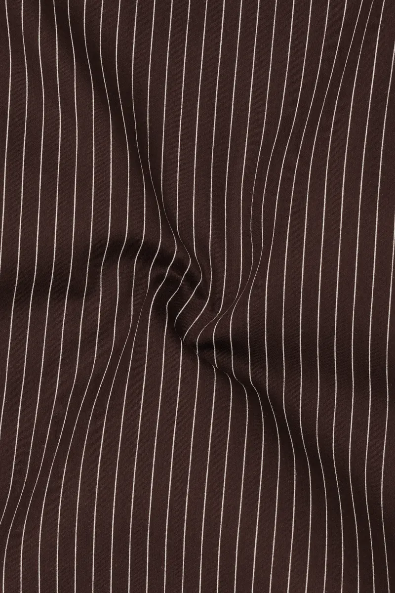 Umber-Bistre Brown And Bright White Pin Striped Subtle Sheen Super Soft Premium Cotton Dress White Cuff Collar Shirt 3