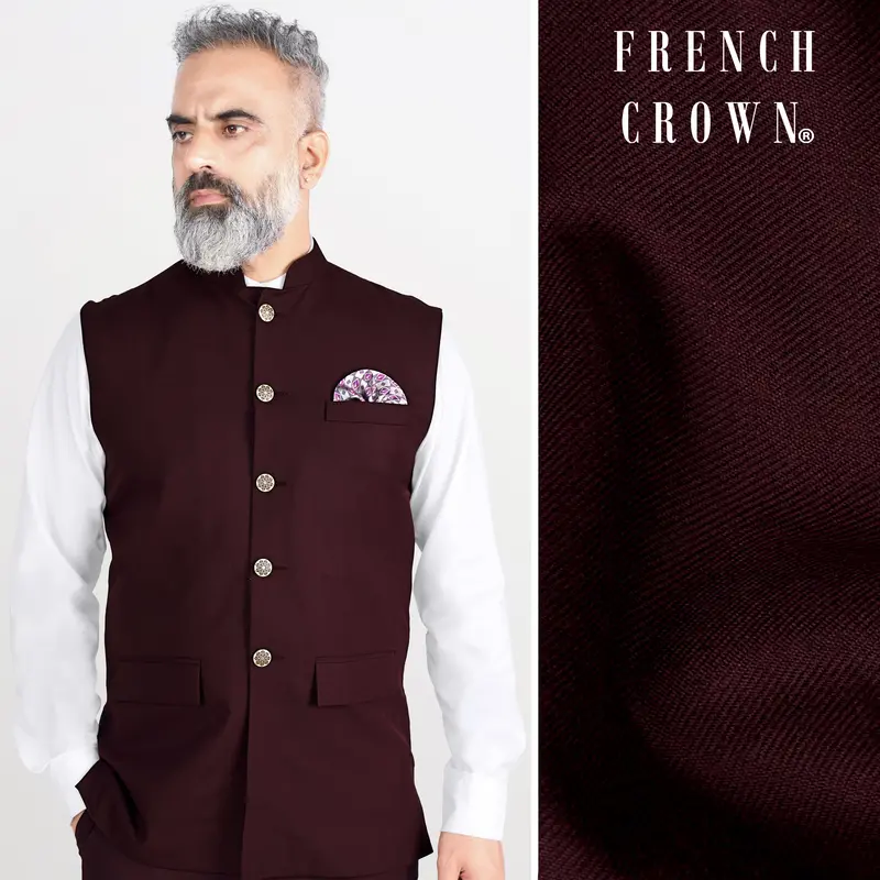 Umber Maroon Wool Rich Nehru Jacket 1