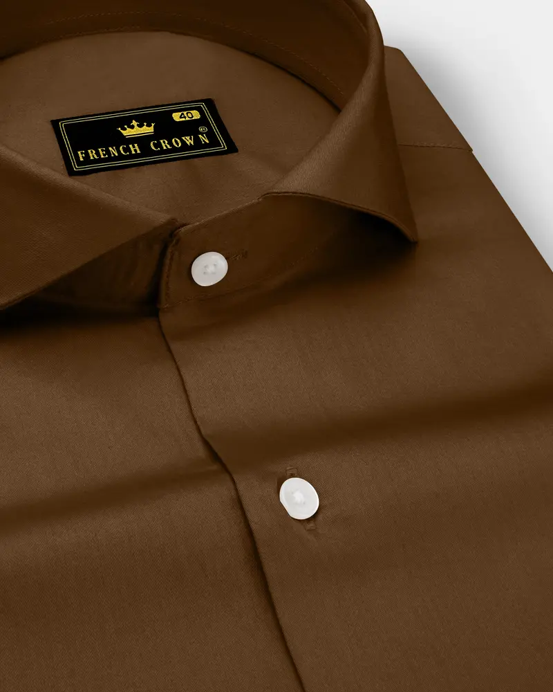 Umber-Otter Brown Subtle Sheen Super Soft Premium Cotton Cut Away Collar Dress Shirt 1