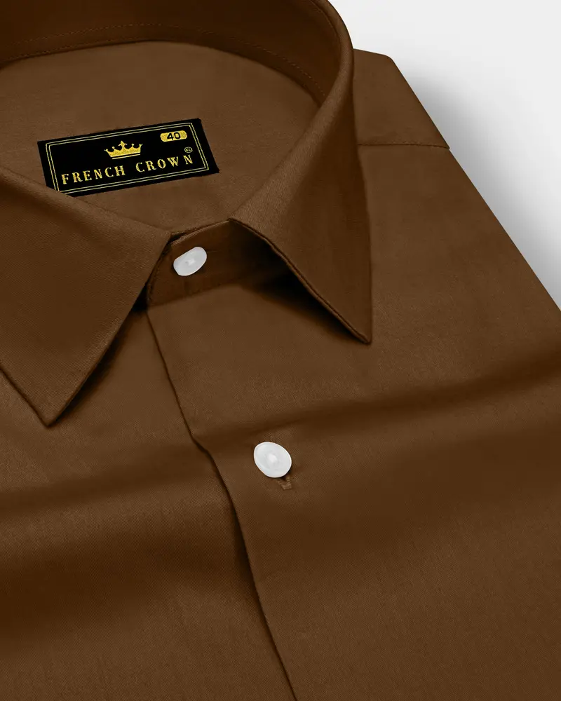Umber-Otter Brown Subtle Sheen Super Soft Premium Cotton Dress Shirt 1