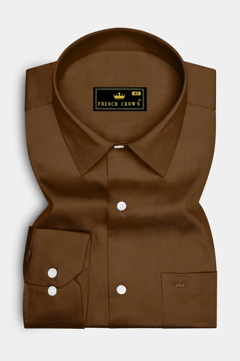 Umber-Otter Brown Subtle Sheen Super Soft Premium Cotton Dress Shirt 4