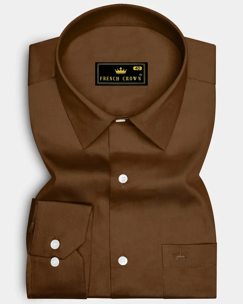 Umber-Otter Brown Subtle Sheen Super Soft Premium Cotton Dress Shirt 6