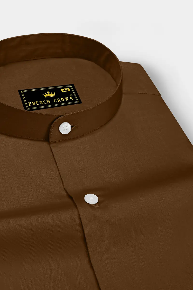 Umber-Otter Brown Subtle Sheen Super Soft Premium Cotton Mandarin Dress Shirt 2