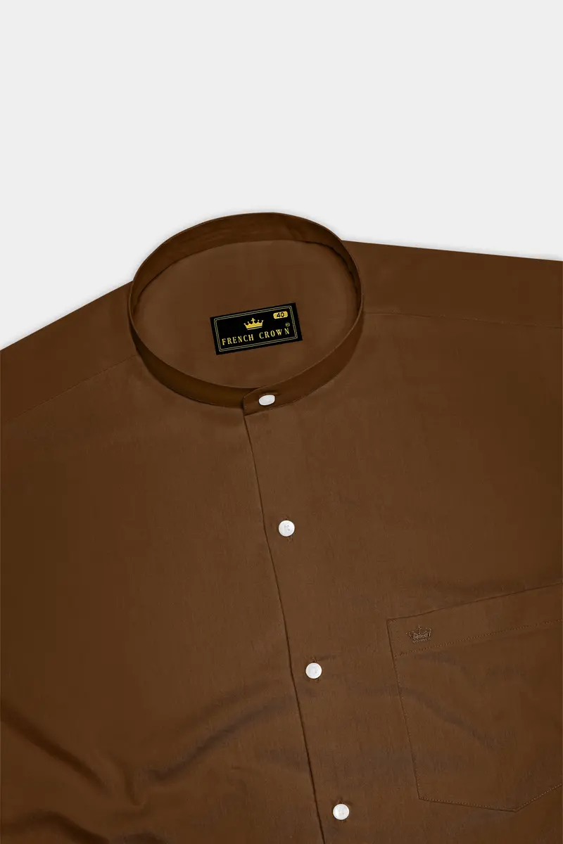 Umber-Otter Brown Subtle Sheen Super Soft Premium Cotton Mandarin Dress Shirt 5
