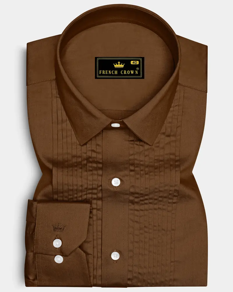 Umber-Otter Brown Subtle Sheen Super Soft Premium Cotton Tuxedo Dress Shirt 1