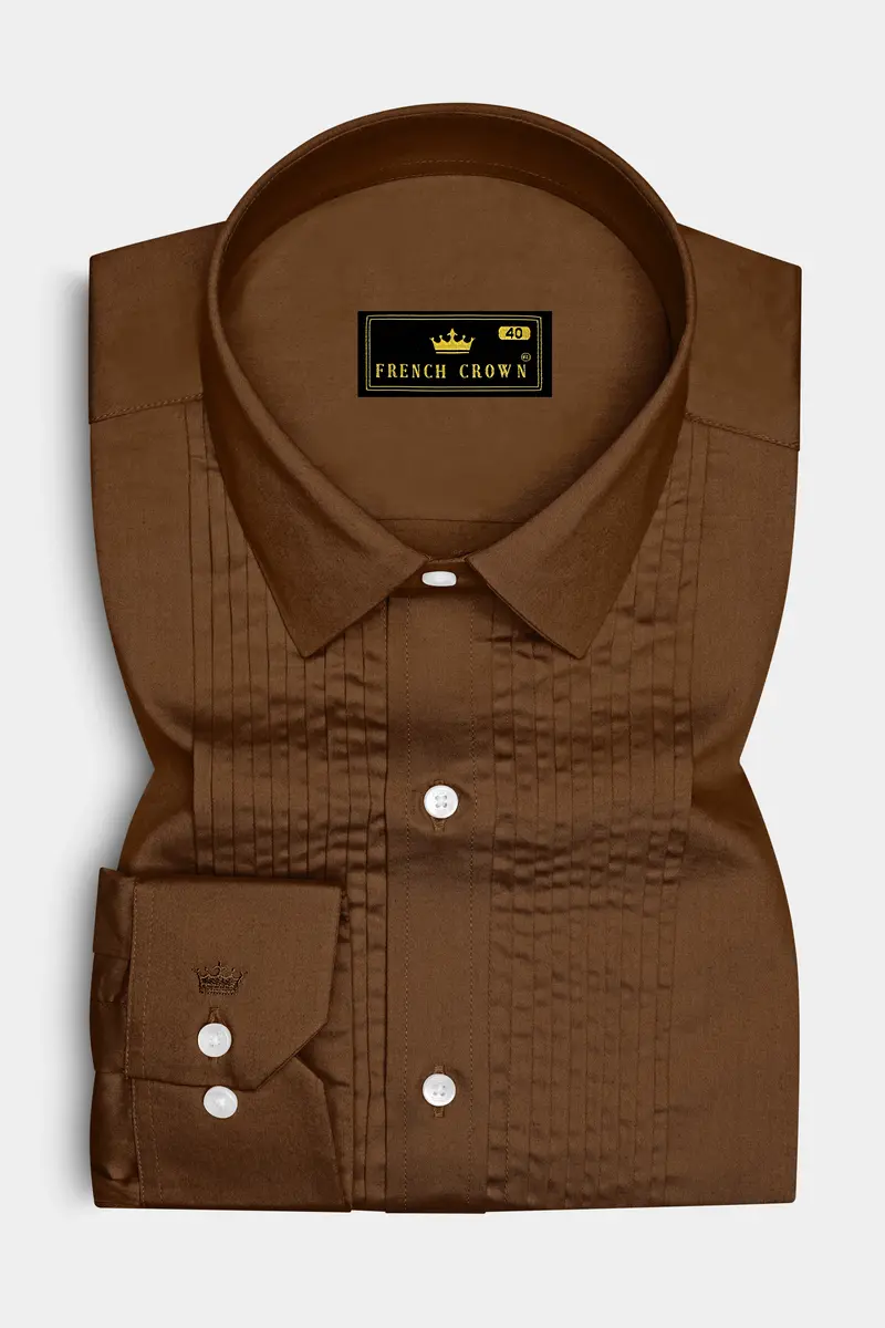 Umber-Otter Brown Subtle Sheen Super Soft Premium Cotton Tuxedo Dress Shirt 2