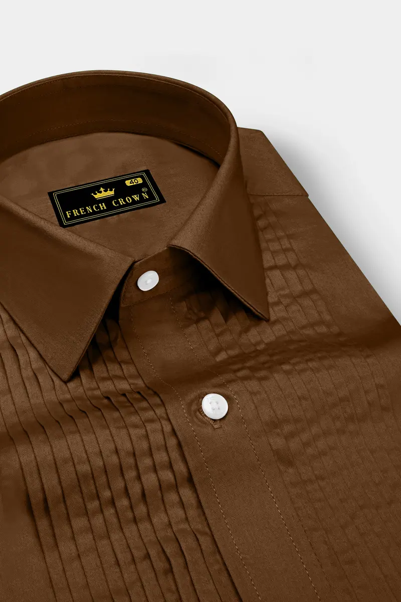 Umber-Otter Brown Subtle Sheen Super Soft Premium Cotton Tuxedo Dress Shirt 4