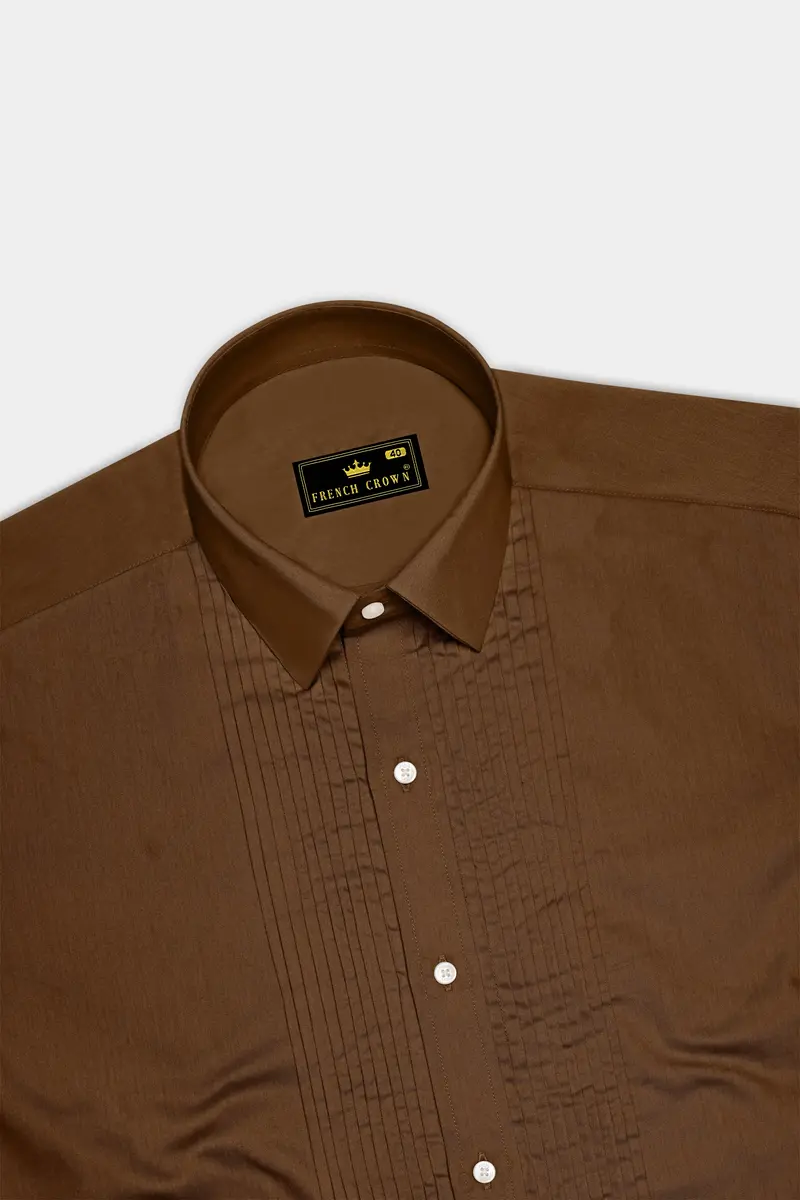 Umber-Otter Brown Subtle Sheen Super Soft Premium Cotton Tuxedo Dress Shirt 5