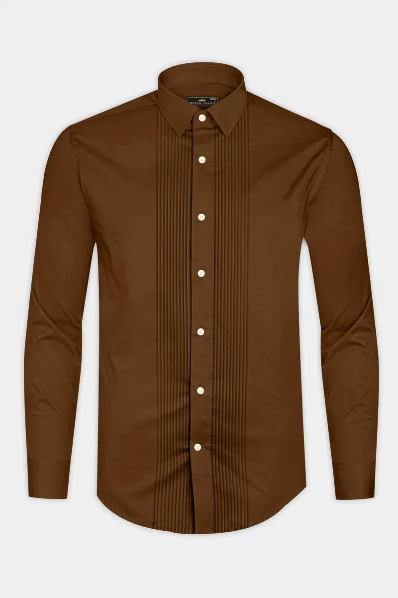 Umber-Otter Brown Subtle Sheen Super Soft Premium Cotton Tuxedo Dress Shirt 6
