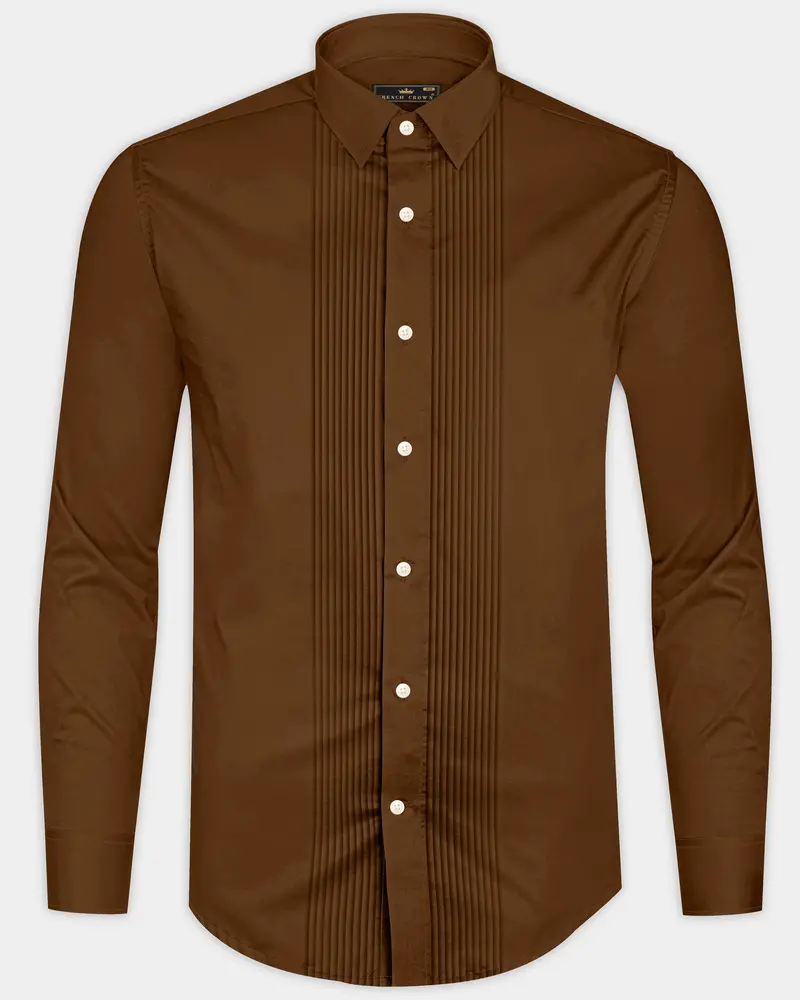 Umber-Otter Brown Subtle Sheen Super Soft Premium Cotton Tuxedo Dress Shirt 8