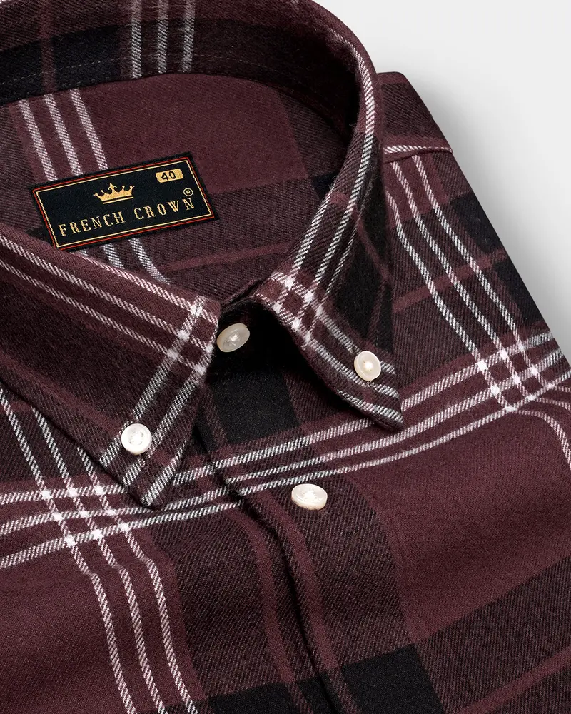 Umbero Crater Brown Plaid Flannel Premium Cotton Casual Shirt 1