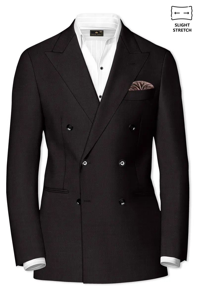Umbero-Eclipse Brown Wool Rich Slight Stretch Double Breasted Blazer 2