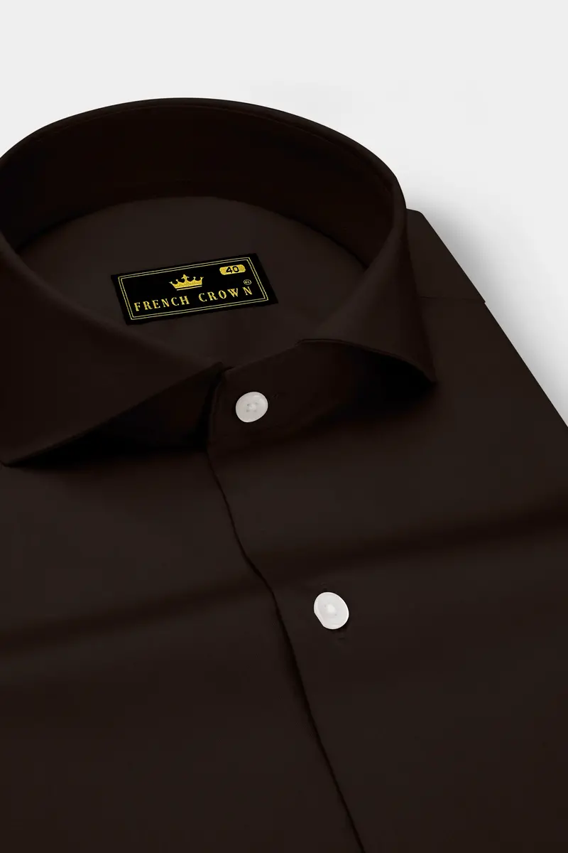 Umbero-Eternity Brown Subtle Sheen Super Soft Premium Cotton Cut Away Collar Dress Shirt 2