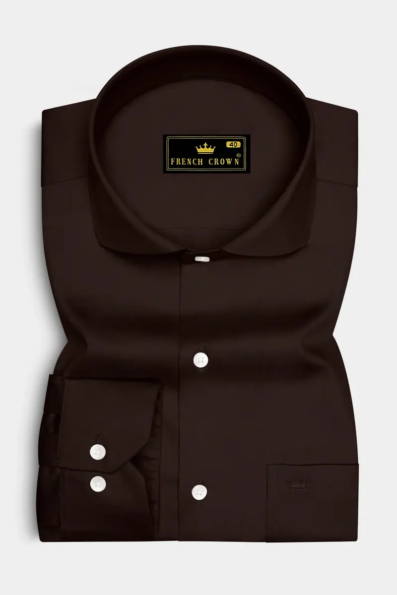 Umbero-Eternity Brown Subtle Sheen Super Soft Premium Cotton Cut Away Collar Dress Shirt 4