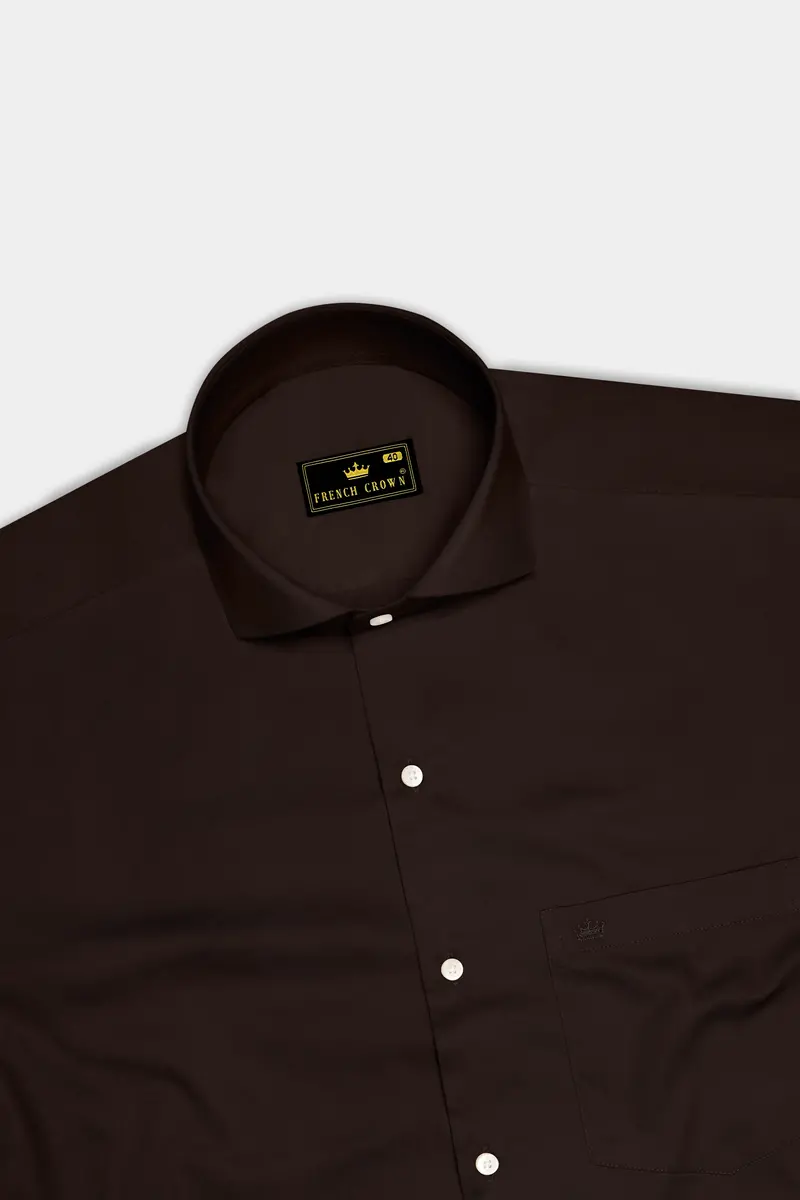 Umbero-Eternity Brown Subtle Sheen Super Soft Premium Cotton Cut Away Collar Dress Shirt 5