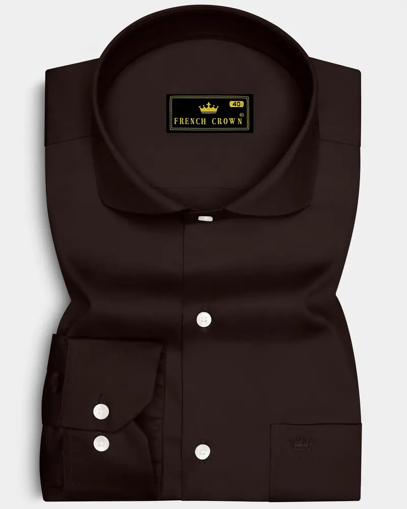 Umbero-Eternity Brown Subtle Sheen Super Soft Premium Cotton Cut Away Collar Dress Shirt 6
