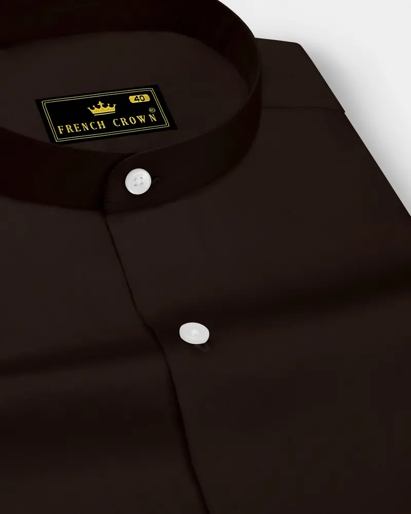 Umbero-Eternity Brown Subtle Sheen Super Soft Premium Cotton Mandarin Dress Shirt 1