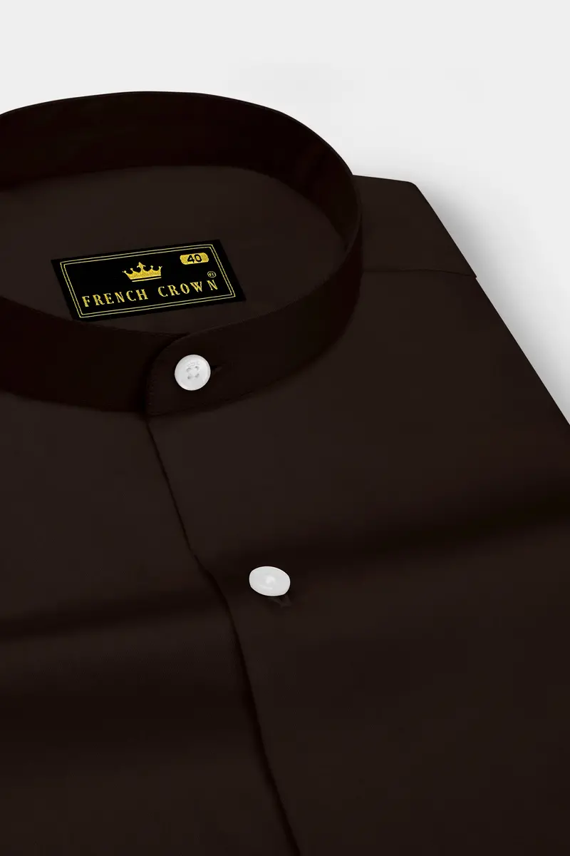 Umbero-Eternity Brown Subtle Sheen Super Soft Premium Cotton Mandarin Dress Shirt 2