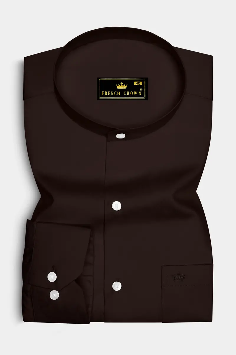 Umbero-Eternity Brown Subtle Sheen Super Soft Premium Cotton Mandarin Dress Shirt 4