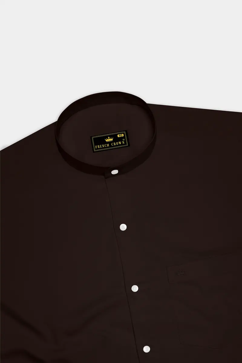 Umbero-Eternity Brown Subtle Sheen Super Soft Premium Cotton Mandarin Dress Shirt 5