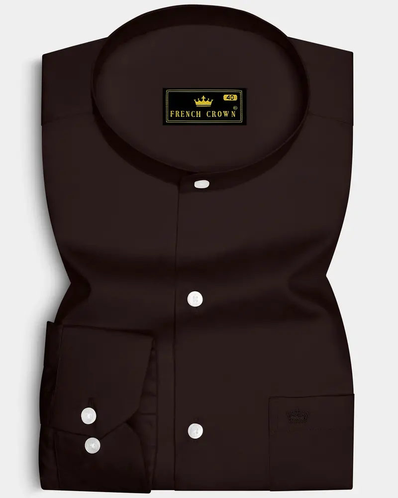 Umbero-Eternity Brown Subtle Sheen Super Soft Premium Cotton Mandarin Dress Shirt 6