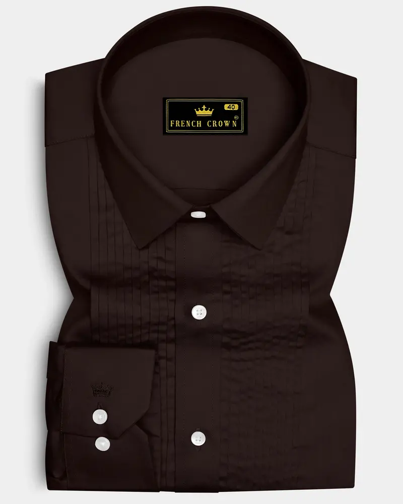 Umbero-Eternity Brown Subtle Sheen Super Soft Premium Cotton Tuxedo Dress Shirt 1