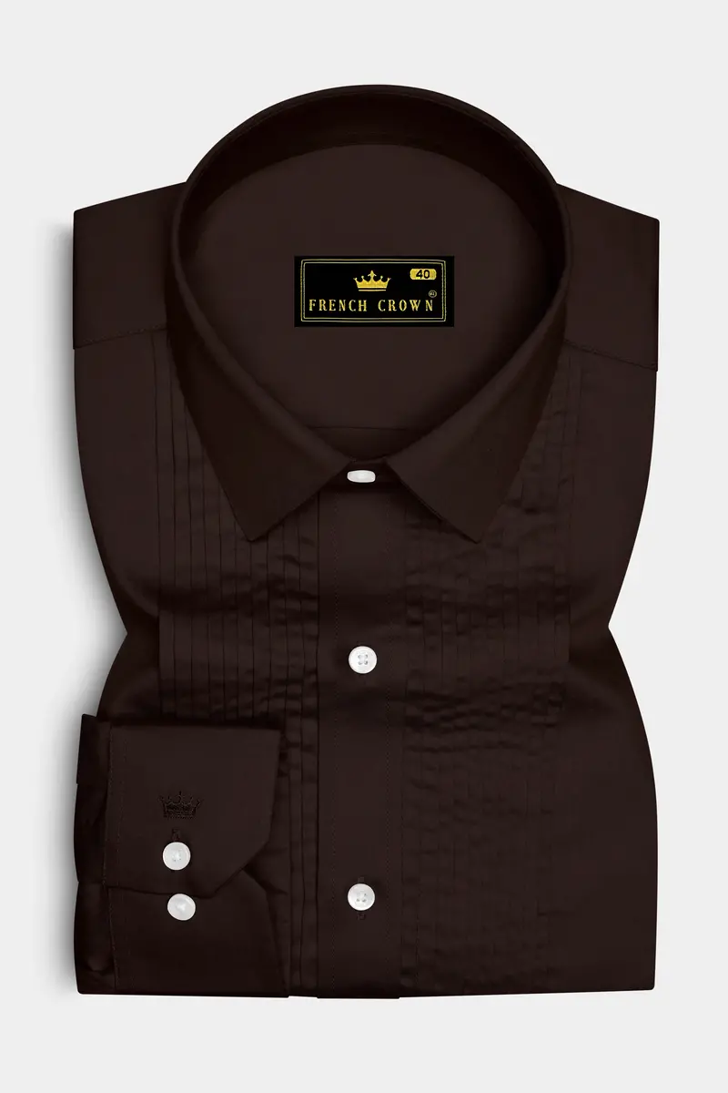 Umbero-Eternity Brown Subtle Sheen Super Soft Premium Cotton Tuxedo Dress Shirt 2