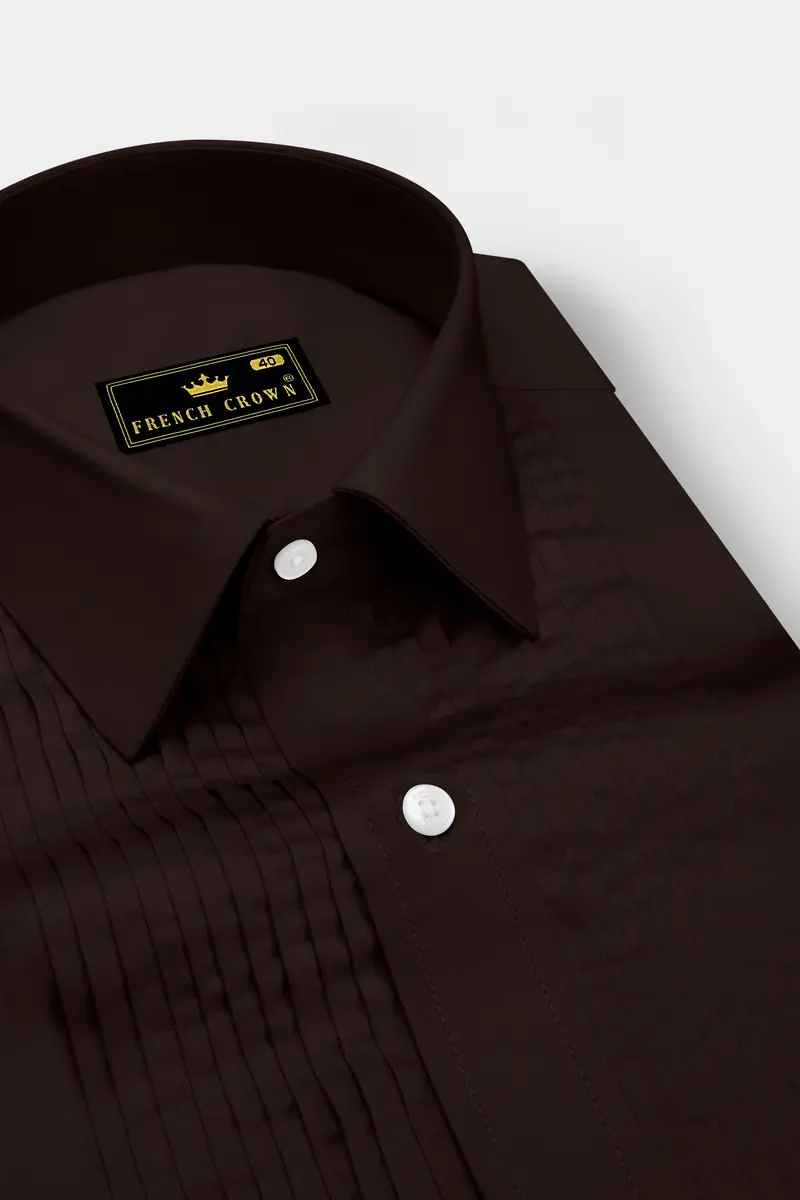 Umbero-Eternity Brown Subtle Sheen Super Soft Premium Cotton Tuxedo Dress Shirt 4