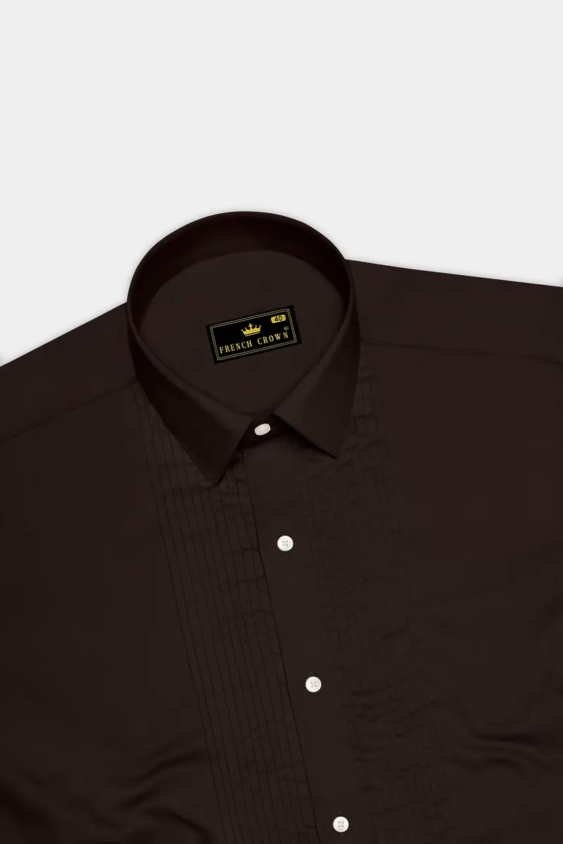 Umbero-Eternity Brown Subtle Sheen Super Soft Premium Cotton Tuxedo Dress Shirt 5
