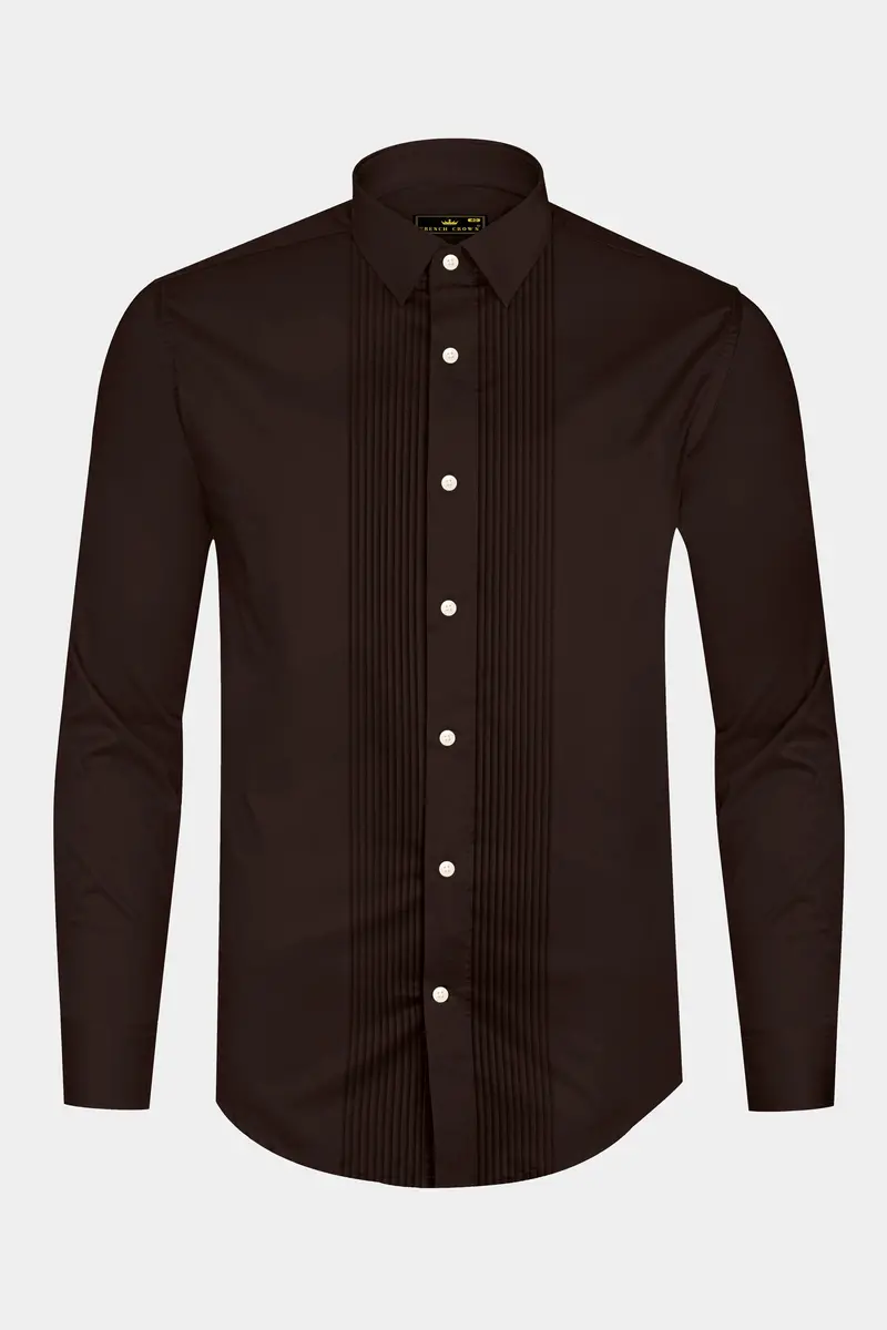 Umbero-Eternity Brown Subtle Sheen Super Soft Premium Cotton Tuxedo Dress Shirt 6