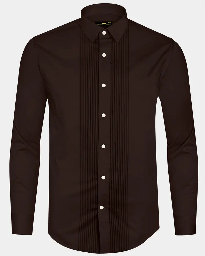 Umbero-Eternity Brown Subtle Sheen Super Soft Premium Cotton Tuxedo Dress Shirt 8