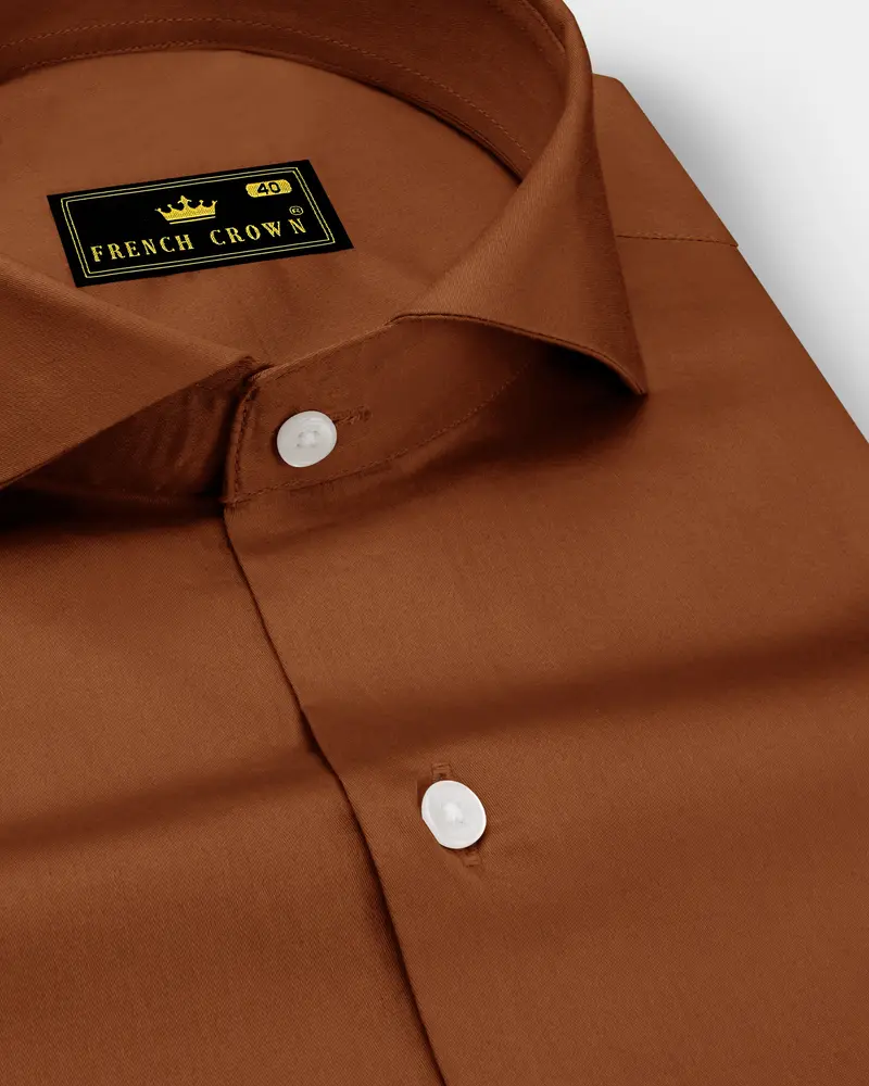 Umbero-Walnut Brown Subtle Sheen Super Soft Premium Cotton Cut Away Collar Dress Shirt 1