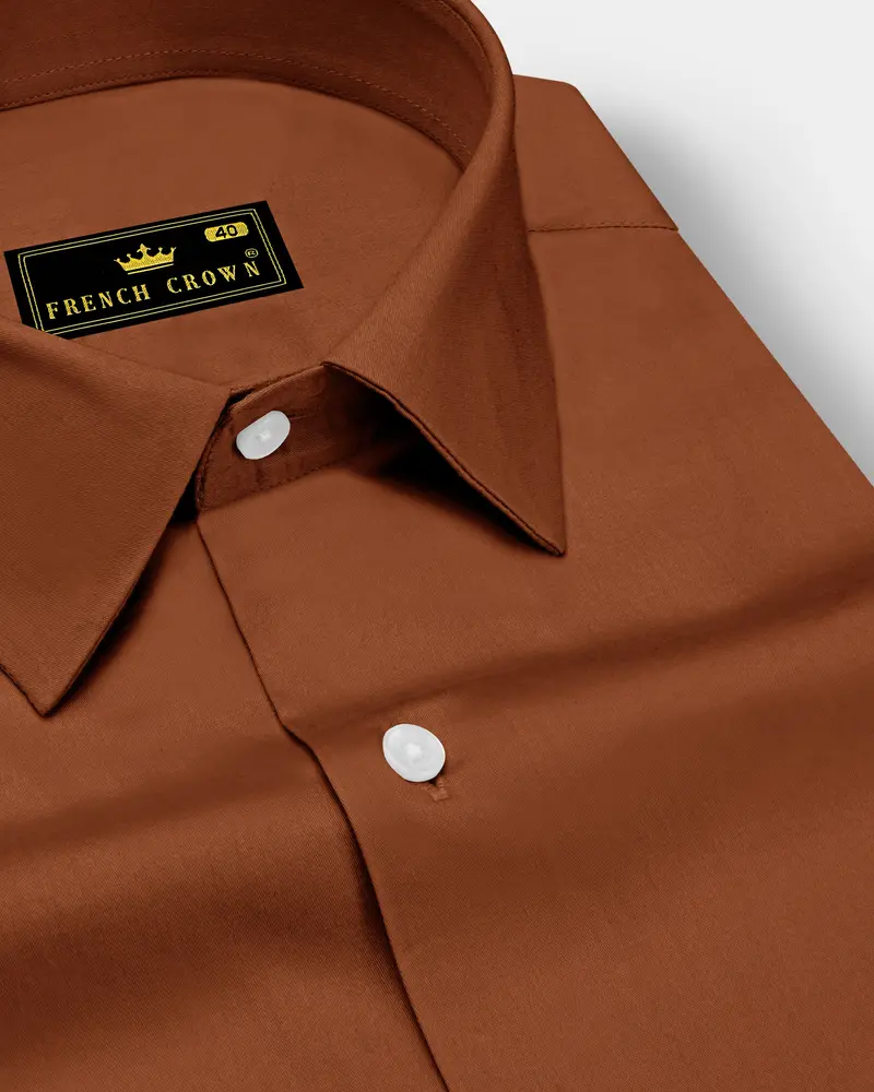 Umbero-Walnut Brown Subtle Sheen Super Soft Premium Cotton Dress Shirt 1