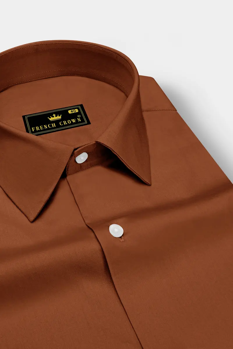 Umbero-Walnut Brown Subtle Sheen Super Soft Premium Cotton Dress Shirt 2