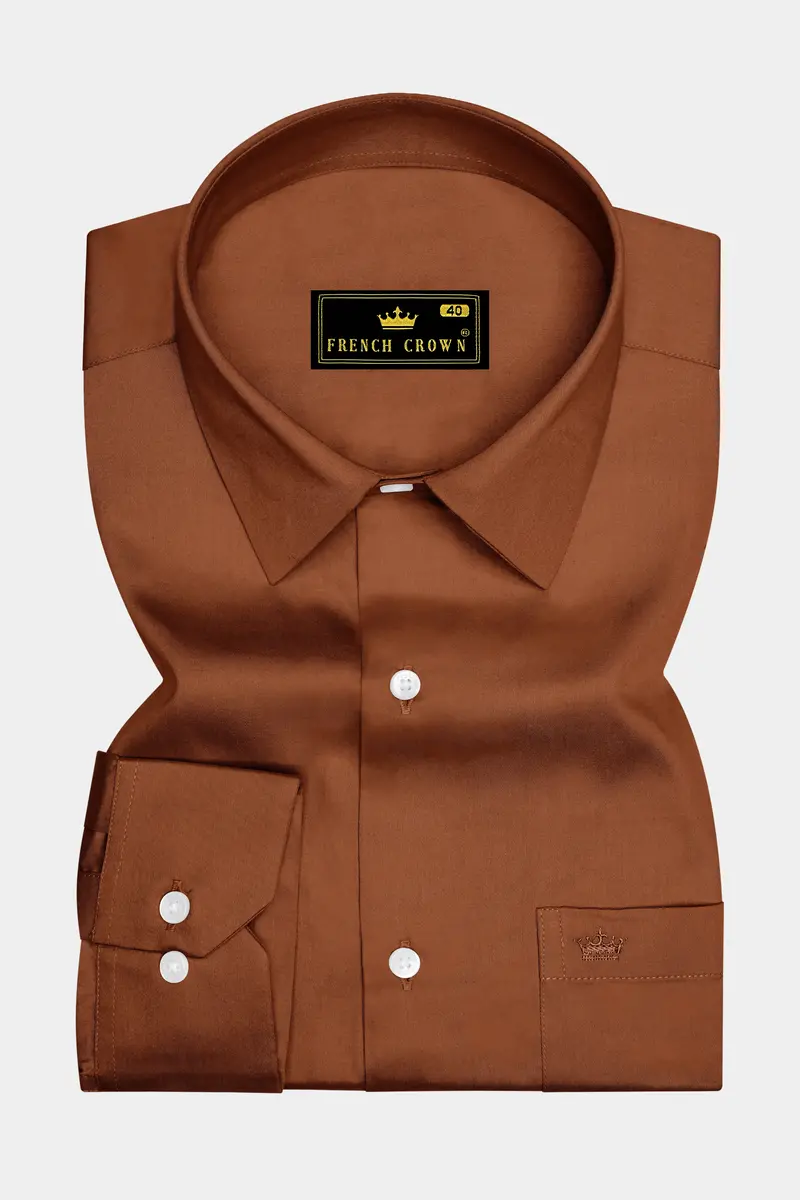 Umbero-Walnut Brown Subtle Sheen Super Soft Premium Cotton Dress Shirt 4