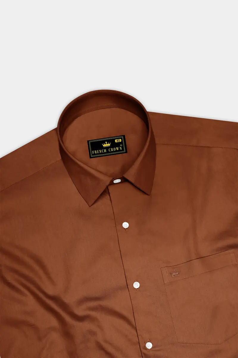 Umbero-Walnut Brown Subtle Sheen Super Soft Premium Cotton Dress Shirt 5