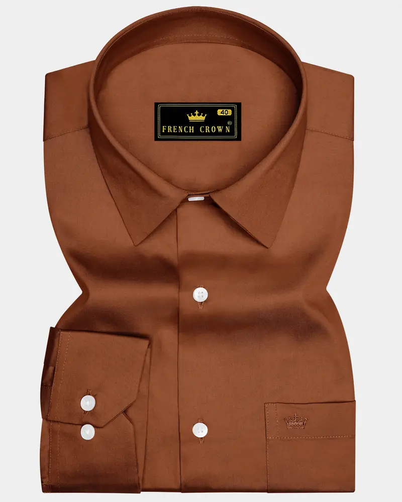 Umbero-Walnut Brown Subtle Sheen Super Soft Premium Cotton Dress Shirt 6