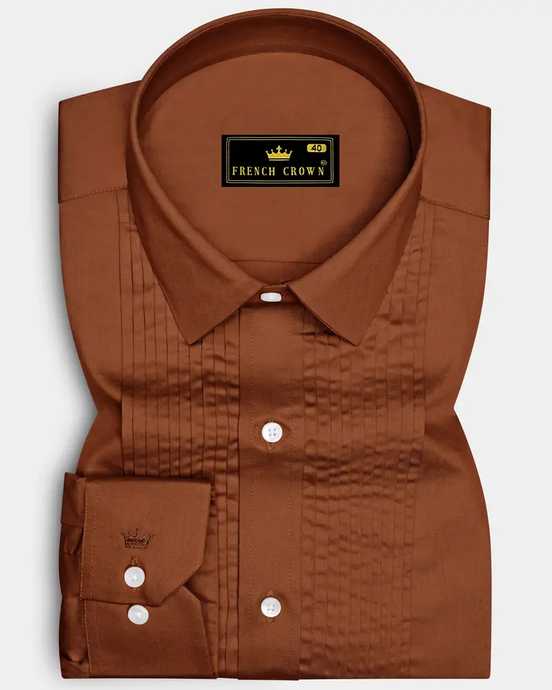 Umbero-Walnut Brown Subtle Sheen Super Soft Premium Cotton Tuxedo Dress Shirt 1