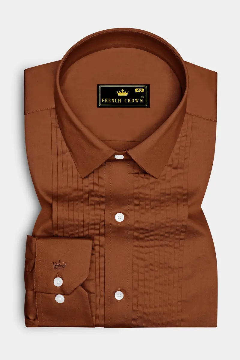 Umbero-Walnut Brown Subtle Sheen Super Soft Premium Cotton Tuxedo Dress Shirt 2
