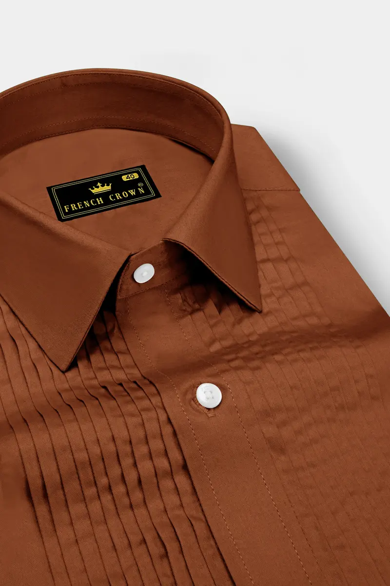 Umbero-Walnut Brown Subtle Sheen Super Soft Premium Cotton Tuxedo Dress Shirt 4