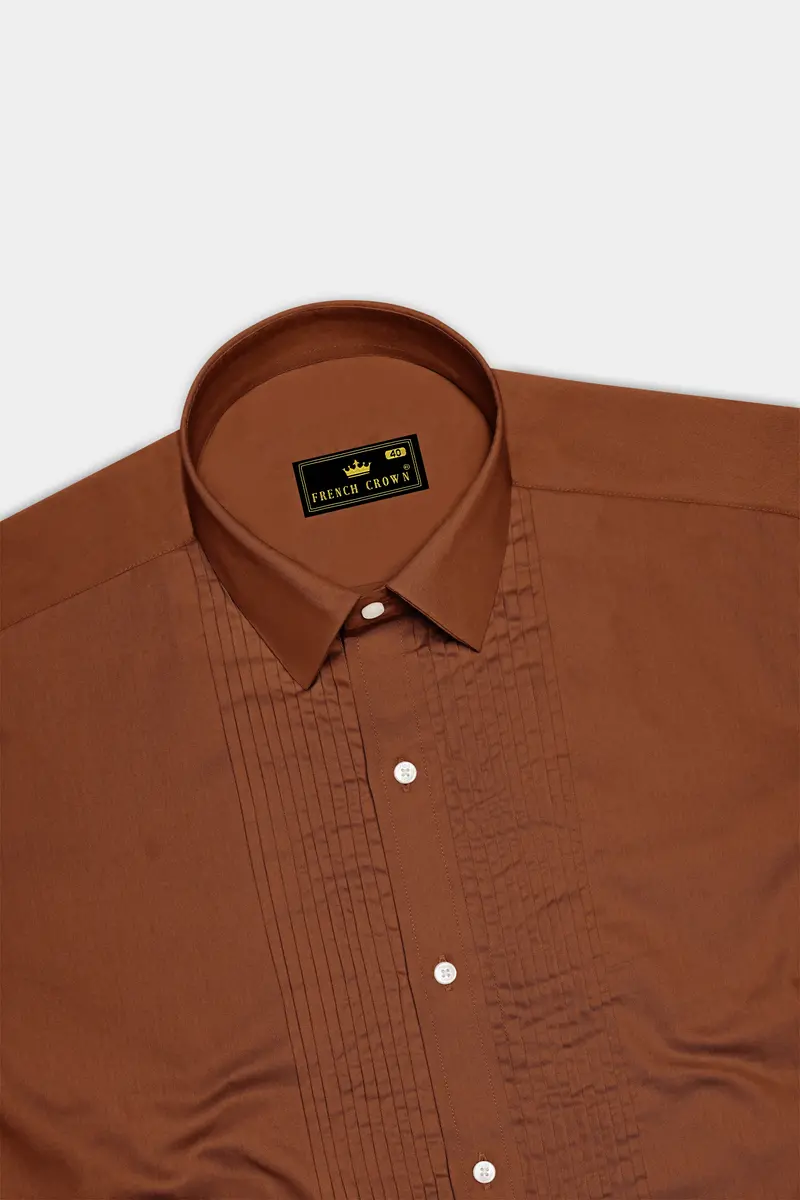 Umbero-Walnut Brown Subtle Sheen Super Soft Premium Cotton Tuxedo Dress Shirt 5