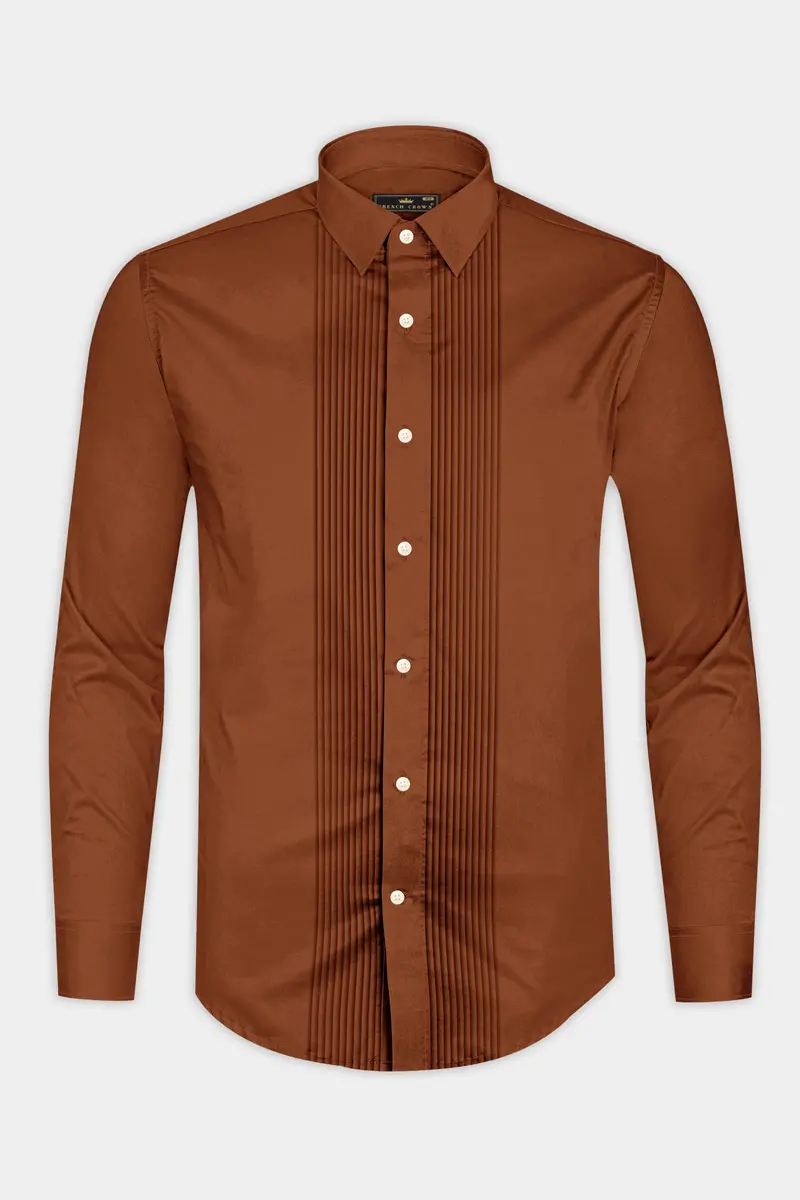 Umbero-Walnut Brown Subtle Sheen Super Soft Premium Cotton Tuxedo Dress Shirt 6