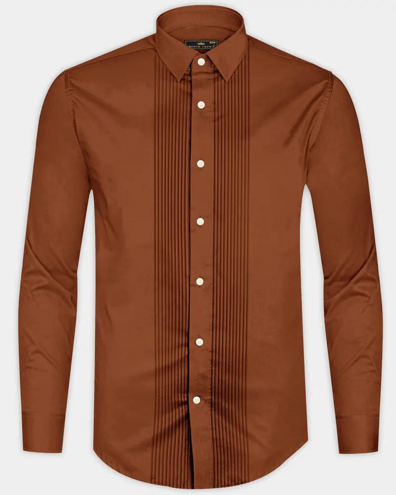 Umbero-Walnut Brown Subtle Sheen Super Soft Premium Cotton Tuxedo Dress Shirt 8