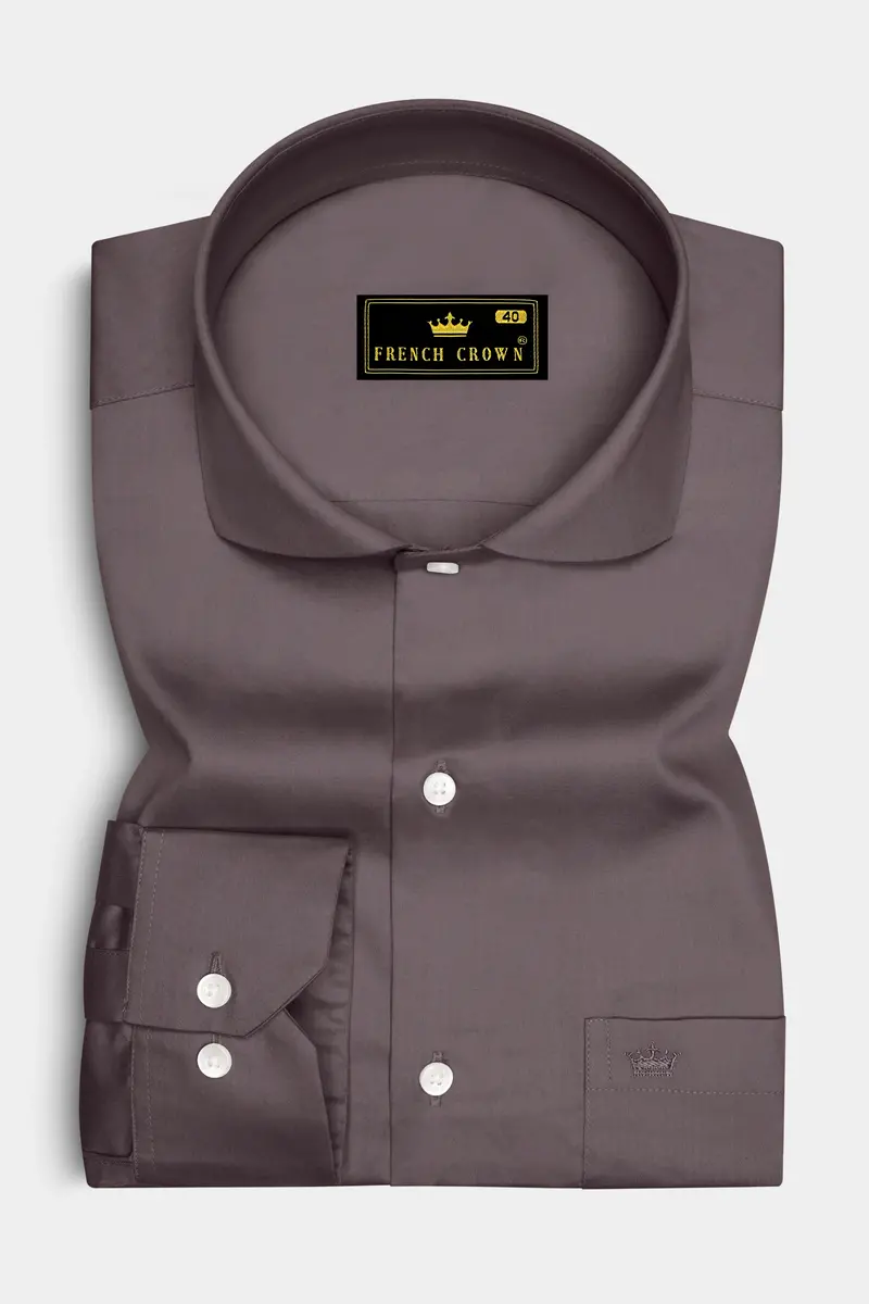 Umbero-Wenge Brown Subtle Sheen Super Soft Premium Cotton Cut Away Collar Dress Shirt 4