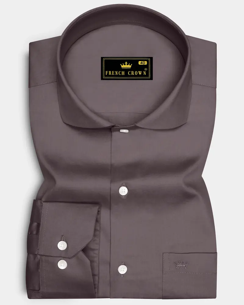 Umbero-Wenge Brown Subtle Sheen Super Soft Premium Cotton Cut Away Collar Dress Shirt 6